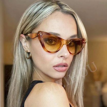 Sexy Cat Eye Sunglasses For Women 2024 New Retro Leopard Rivet Decorated Sun Glasses Female Hot Shade Eyeglasses Oculos Feminino