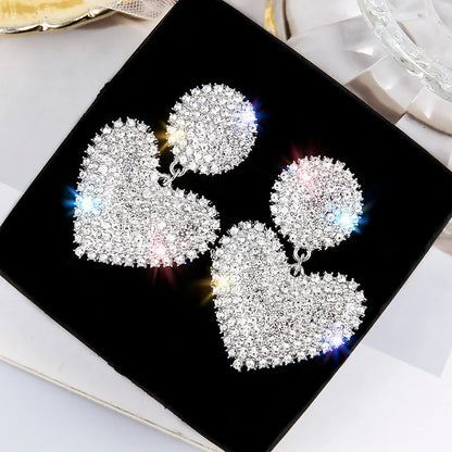 LATS New Heart Earrings Women's Luxurious Geometric Full Rhinestone Earrings Korean Gold Color Love 2020 Fashion Jewelry