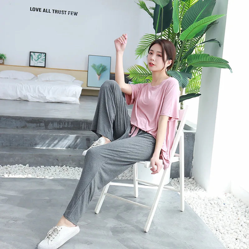 Summer  modal pajamas for women  thin section short-sleeved trousers suit two-piece loose comfortable pajama set  home service