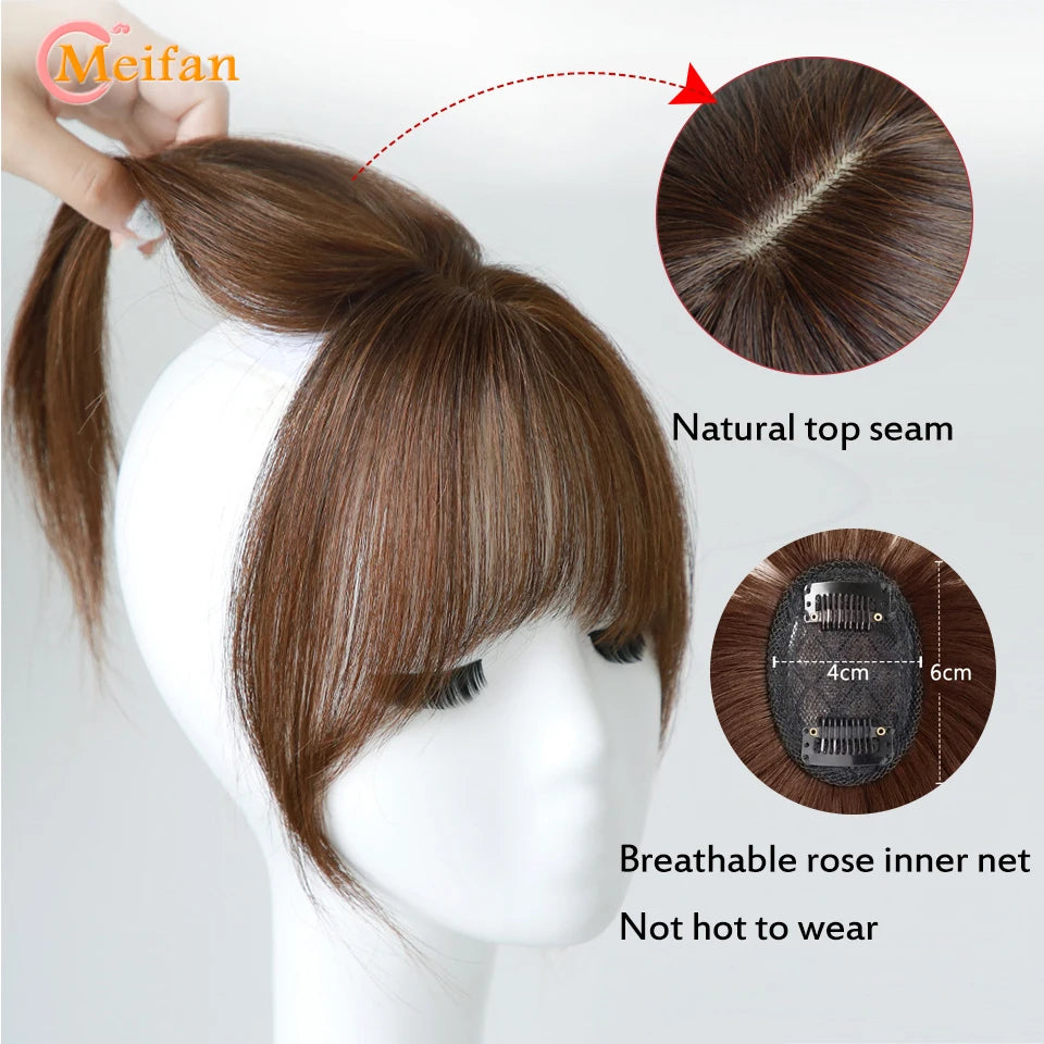 MEIFAN Synthetic Topper Hairpiece False Bang Clip-In Bangs Extension Natural Fake Fringe Invisible Clourse Hairpiece for Women