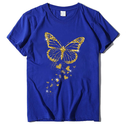 Golden Butterfly Print Women T Shirt Short Sleeve O Neck Loose Women Tshirt Ladies Tee Shirt Tops Clothes Camisetas Mujer