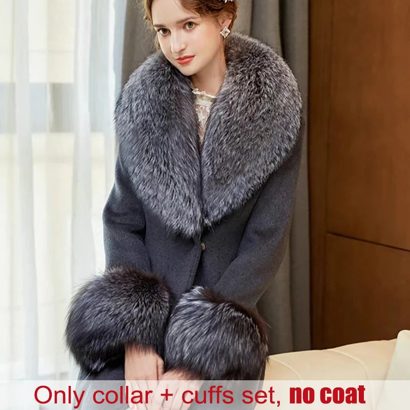 Winter Natural 100% Real Fox Fur Scarf And Cuff Set Russian Women Clothes Neck Warm Luxury Coat Scarves Fashion Fur Shawl Wraps