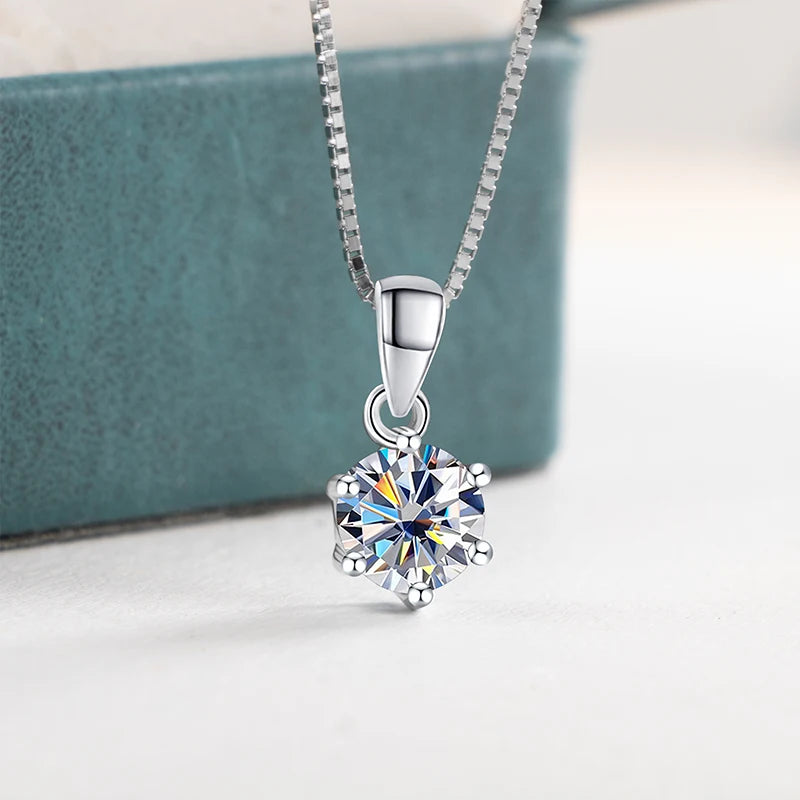 JoyceJelly 1 CT Real Moissanite Pendant Necklace For Women Royal Blue Color Moissanite 925 Sterling Silver Wedding Fine Jewelry