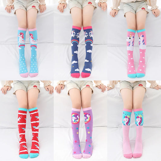 infant girls warmer ankle lovely Cartoon over knee Long High socks for baby kids unicorn toddler child colorful cotton stockings