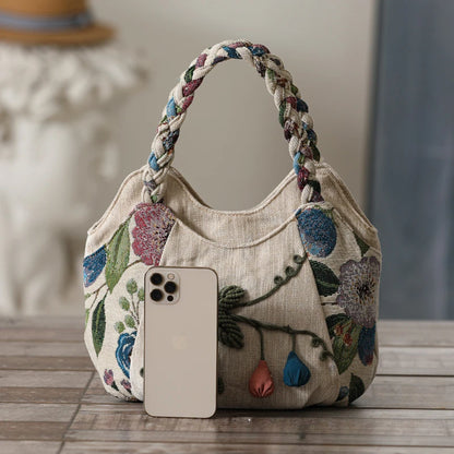 Original Ethnic Style Handbag Canvas Embroidered Women's Bag Handheld Woven Small Bag Embroidery Handbags for Women 2024