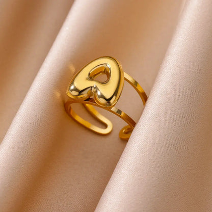 Initials Letter Rings for Women Stainless Steel Gold Color Opening Ring Waterproof Alphabet Letters Band Couple Wedding Jewelry