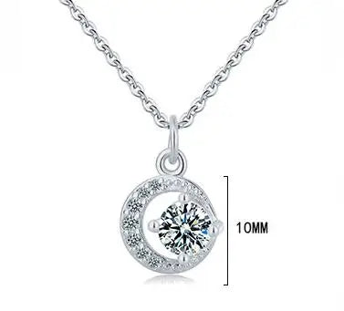 100% S925 Sterling Silver Moissanite Necklace Women Small Fresh Round Shape Diamond Personality Moon Clavicle Pendant