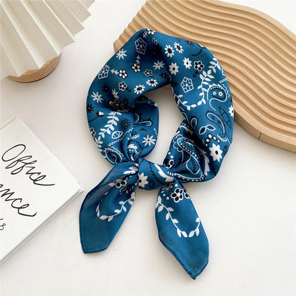 70cm Bandana Head Scarf for Women Fashion Cashew Print Handkerchief Silk Satin Hijab Scarfs Female Square Neck Scarves 2022