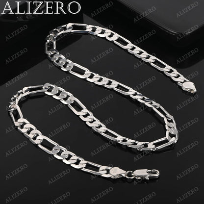 Men's 925 Sterling Silver Necklace 2/4/6/8/10/12MM 40-75cm Figaro Chain Necklace Lobster Clasp Men Women Engagement Jewelry