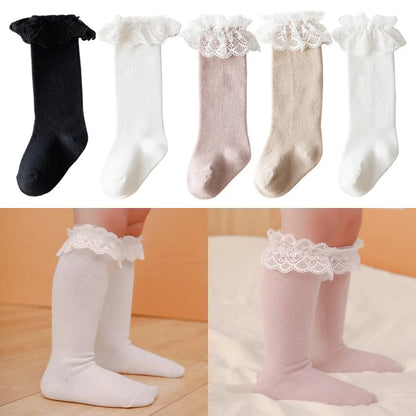 Baby Girls Knee High Socks Long baby Soft Cotton Lace Stuff Princess Sock Ruffle 0-2 Years Newborn Leg Warmers Cute Girl Socks