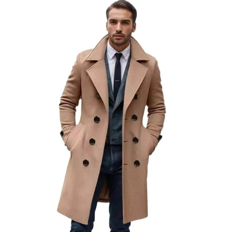 2024 Autumn and Winter High-quality Thick Long Double Breasted Men's Woolen Coat Slim Fit Woolen Coat