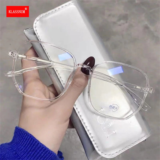 Transparent Anti Blue Light Glasses Women Large Frame Square Eyewear Oversize Computer Glasses Women Men Zero Lens Eyeglasses