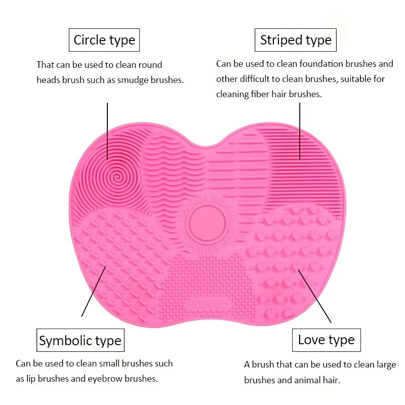 Multi-Texture Apple-Shaped Silicone Makeup Brush Cleaning Mat with Suction Cup - Portable Brush Scrub Pad