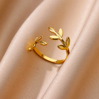 Stainless Steel Leaves Ring for Women Gold Color Shell Starfish Rose Moon Wedding Ring Trend Summer Beach Jewelry Accessories