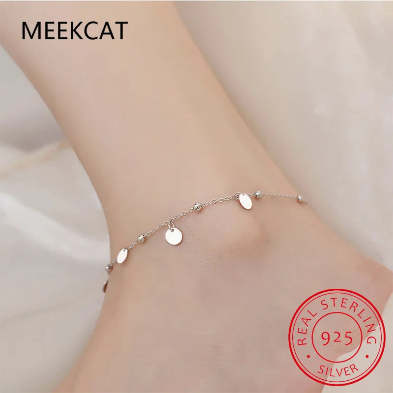 Silver Beads Anklets 925 Sterling Silver Geometric Minimalist Summer Fashion Foot Jewelry Bracelet for Ankle SCT011