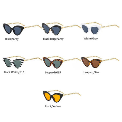 New Fashion Cat Eye Sunglasses Women Vintage Metal Chain Sun Glasses Ladies Shades UV400 Elegant Eyewear Oculos De Sol