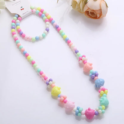 2pcs/set Candy Color Beads Cute Flower Rainbow Necklace Bracelet Sets for Kids Party Jewelry Girl Birthday Gift