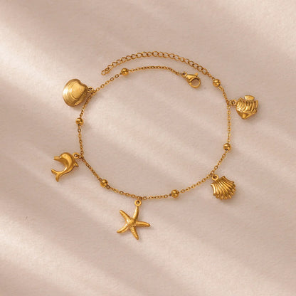 Starfish Dolphin Pendant Anklet Bracelet for Women Stainless Steel Gold Color Anklets Boho Summer Beach Jewelry Foot Accessories