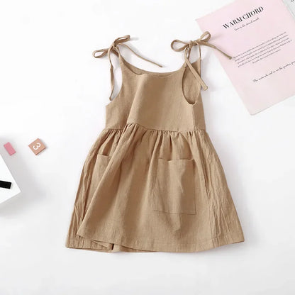 Summer Toddler Girl Dress Solid Cotton Sleeveless Children Dress Kids Sundress Slip Dress Fashion Girls Clothing