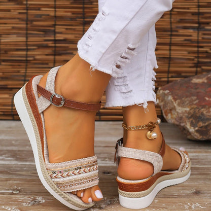 Womens New Elegant Buckle Designer Sandals for Women 2024 Summer Fashion Wedge Outdoor Banquet Party Ladies Flip Flops Sandalias