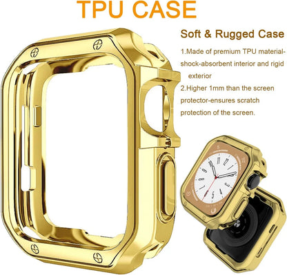 Case+Strap for Apple Watch Ultra Band 49mm 8 7 41mm 45mm Stainless Steel Metal Chain with TPU Cover iWatch 6 5 4 3 44mm 40mm 42m