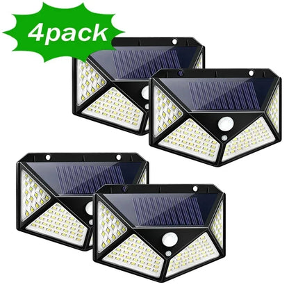 1~12PCS 100 LED Solar Wall Lamp 4 Sides Luminous With Motion Sensor Outdoor Garden Courtyard Waterproof Wall Light