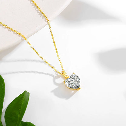 Genuine 14K Gold Heart Moissanite Necklace 1CT/2CT/3CT AU585 Pendant Classic for Women Anniversary Party Gift Trendy Jewelry