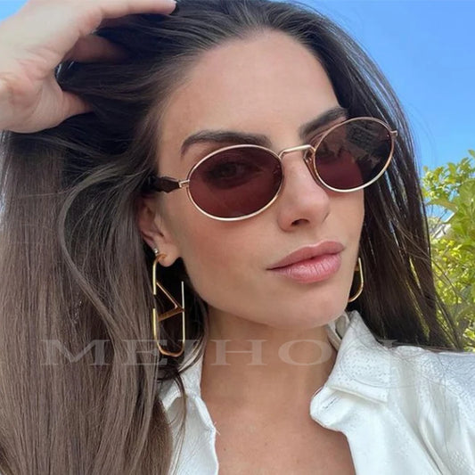 Vintage Oval Luxury Woman Sunglasses 2024 Brand Designer Sexy Small Sun Glasses Female Personality Fashion Hot Brown Shades