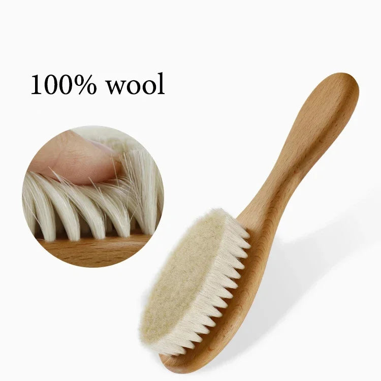 Newborn Baby Wooden Brush Baby Natural Wool Comb Newborn Hair Brush Infant Head Massager Portable Bath Brush Comb for Kids