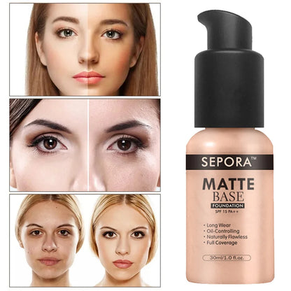 30ml SEPORA 6-Color Matte Liquid Foundation Oil Control Waterproof Full Coverage Facial Natural Concealer Base Makeup Cosmetics