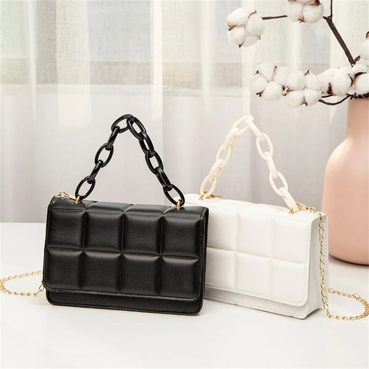 2024 Pu Leather Shoulder Bags for Women Fashion Texture Black Chain Crossbody Bags Summer Trend Handbags Ladies Square Bag