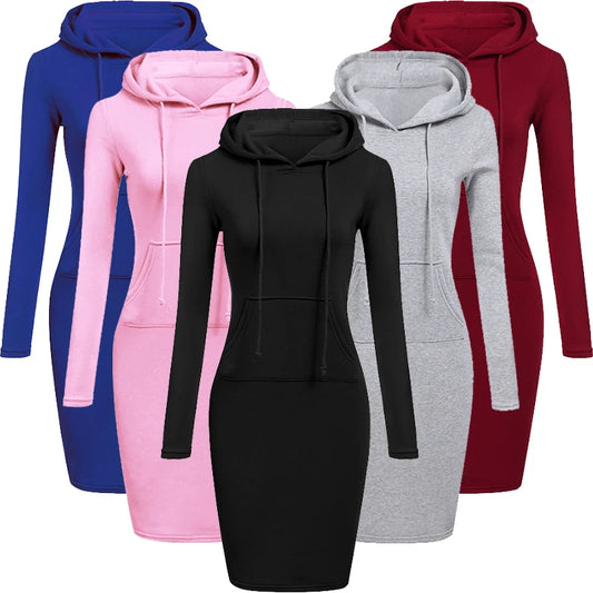 Ladies Dress Autumn Women Hooded Dresses Hoodies Women Sweatshirts Women Hoodies Dress Tops Ladies Clothing