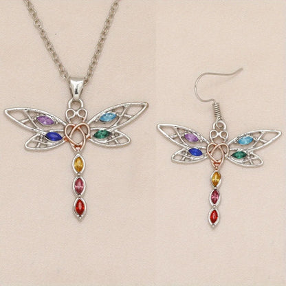 3pcs Fashion Exquisite Hollow Colorful Dragonfly Necklace Earrings Set Birthday Gifts Anniversary Party GiftsJewelry Niche Style