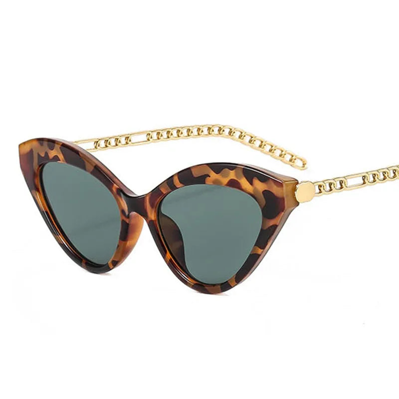 New Fashion Cat Eye Sunglasses Women Vintage Metal Chain Sun Glasses Ladies Shades UV400 Elegant Eyewear Oculos De Sol