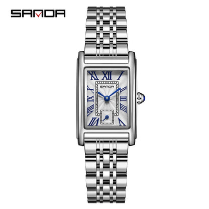 SANDA 1116 Quartz Watch Women Elegant Design Watches Rectangle Dial Waterproof Steel Leather Business Ladies Wristwatches Gift