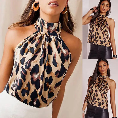 Sexy Off Shoulder Leopard Blouse Chiffon Women Halter Tops Summer 2012 Animal Print Casual Backless Sleeveless Shirts for summer