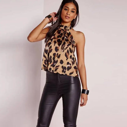 Sexy Off Shoulder Leopard Blouse Chiffon Women Halter Tops Summer 2012 Animal Print Casual Backless Sleeveless Shirts for summer