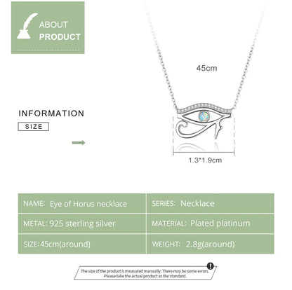 BISAER 925 Sterling Silver Necklace Ancient Egypt Eye of Horus Pendant Chain Plated Platinum for Women Party Fine Jewelry Gift