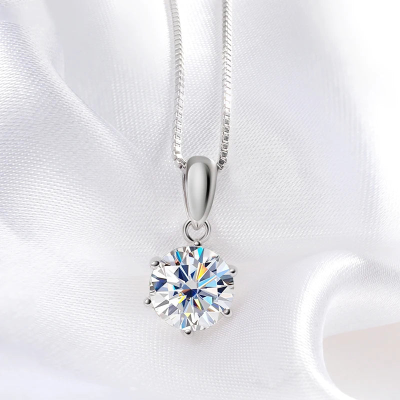 1CT 2CT D Color Moissanite Necklace Flawless Sparkly Simulated Diamond Pendant