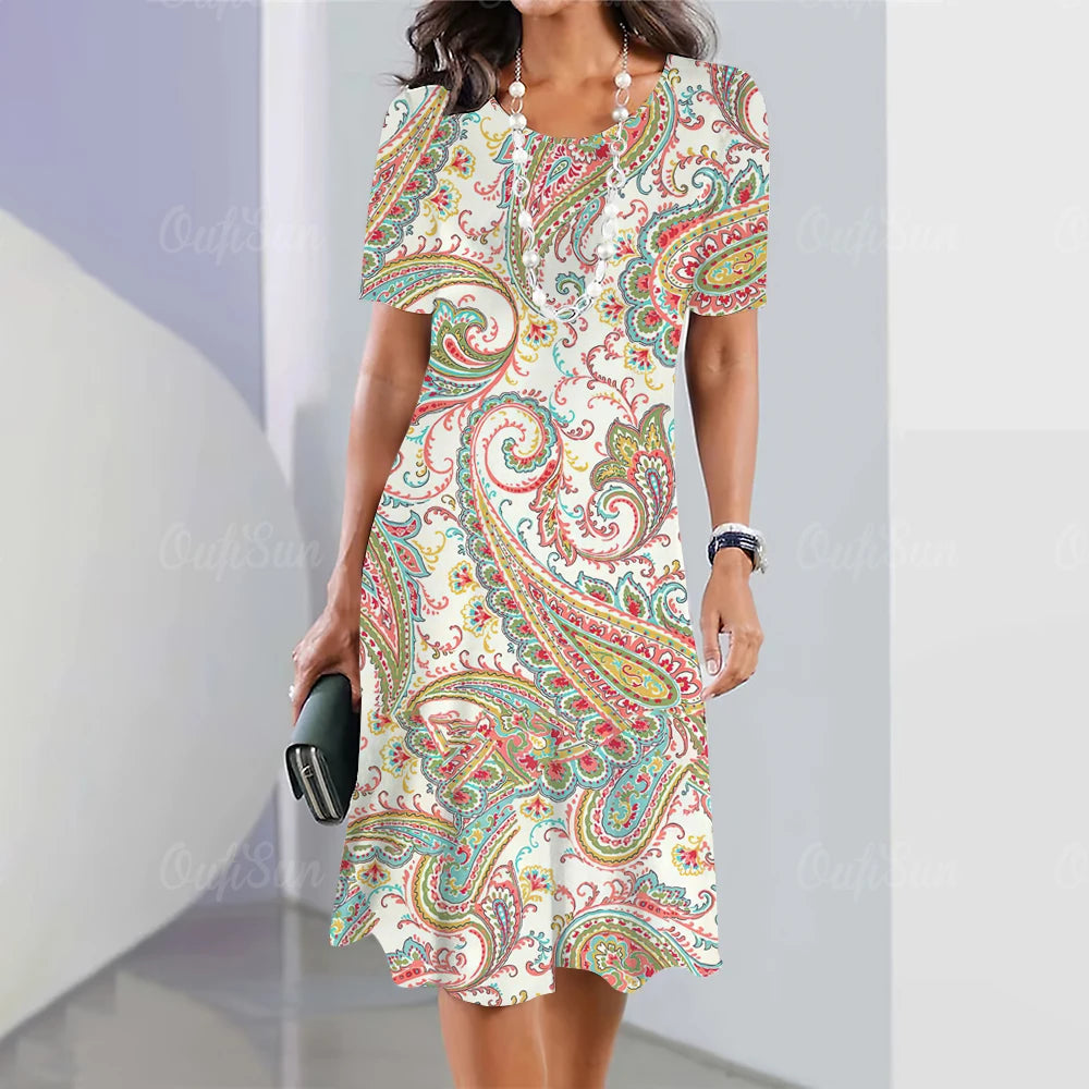 Short Sleeves Dresses Irregularly Printing Long Dress