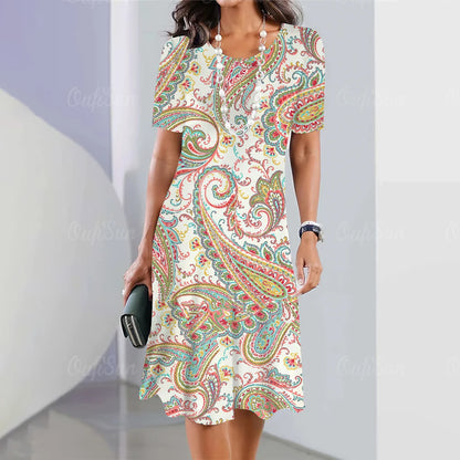 Short Sleeves Dresses Irregularly Printing Long Dress