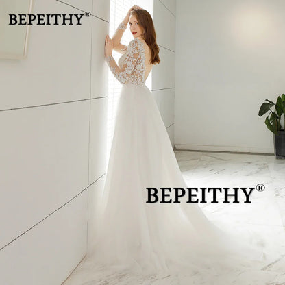 BEPEITHY Customized Vestido De Novia Beach Wedding Dress For Women Sexy Backless Modern Full Sleeves Bridal Gowns 2023 Hot Sale