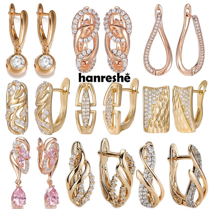 Hanreshe Many Copper Stud Earrings Women Girls Classic Rose Gold Color Pop Jewelry Zircon Crystal Earrings Gifts