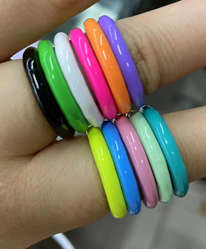 HECHENG，Lady New Fashion MultiColor Enamel Rings For Women Smooth Simple Metal Finger Rings Wholesale Accessories Gifts