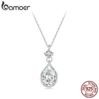 BAMOER 925 Sterling Silver Necklace for Women Cubic Zirconia Round Cut Pendant Necklace Dainty Jewelry Gifts for Women BSN402