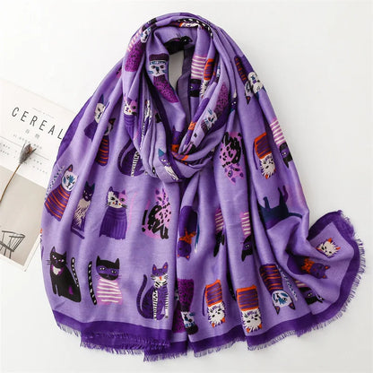 Luxury Brand New Women Winter Autumn Scarf Casual Soft Cotton and Linen Fashion Cats Prints Warm Long Shawls Scarves 2023