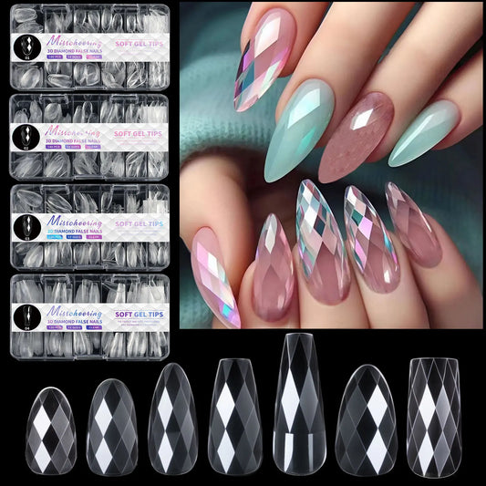 3D Diamond Almond Ballet Coffin False Nails