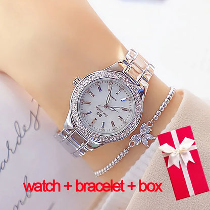 Golden Women Wrist Watches For Ladies Dress Watch Women Montre Femme Crystal Diamond Watches Stainless Steel Silver Clock