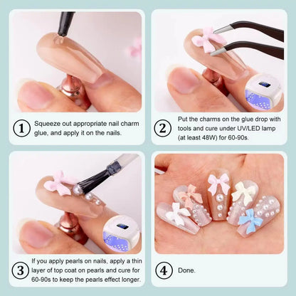 12Grids/box Mixed Resin Bowknot Nail Art Decorations 3D Acrylic Charms Kawaii Colorful Bow Rhinestone DIY Manicure Tools Parts