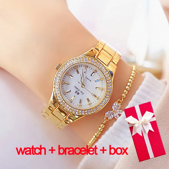 Golden Women Wrist Watches For Ladies Dress Watch Women Montre Femme Crystal Diamond Watches Stainless Steel Silver Clock